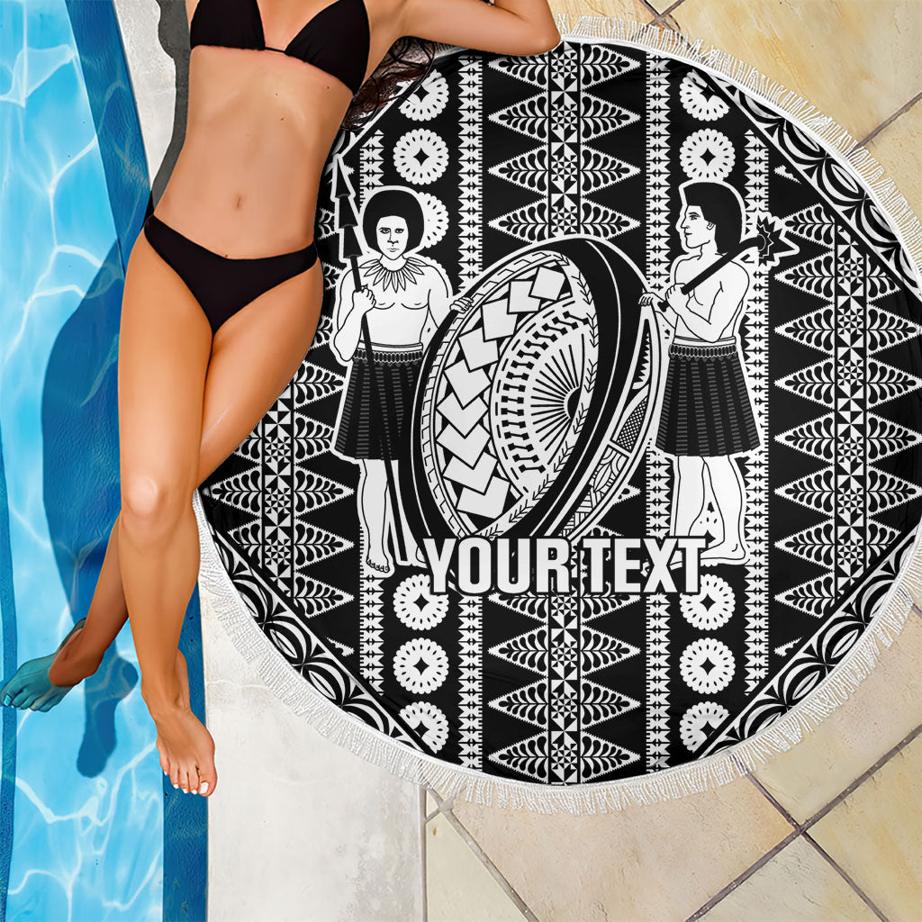 Fiji Custom Rugby National Heritage Beach Blanket Black Traditional Masi Inspired