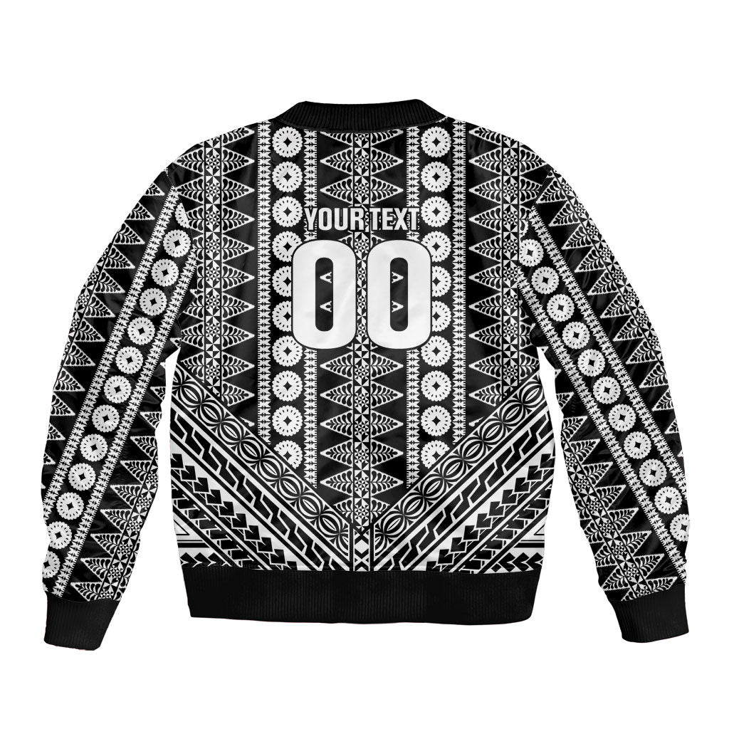 Fiji Custom Rugby National Heritage Bomber Jacket Black Traditional Masi Inspired