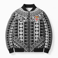 Fiji Custom Rugby National Heritage Bomber Puffer Jacket Black Traditional Masi Inspired