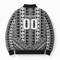 Fiji Custom Rugby National Heritage Bomber Puffer Jacket Black Traditional Masi Inspired