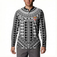 Fiji Custom Rugby National Heritage Button Sweatshirt Black Traditional Masi Inspired
