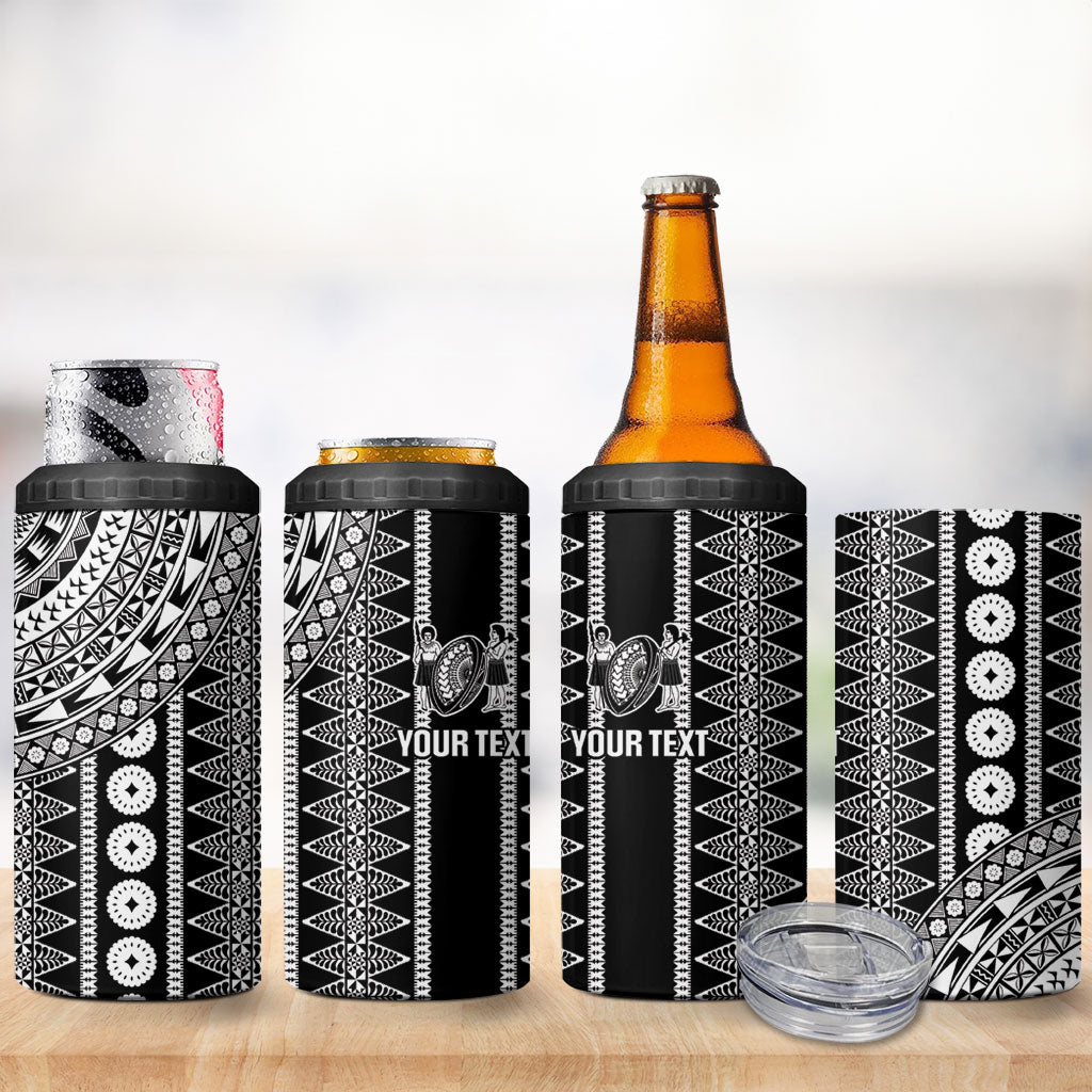 Fiji Custom Rugby National Heritage 4 in 1 Can Cooler Tumbler Black Traditional Masi Inspired