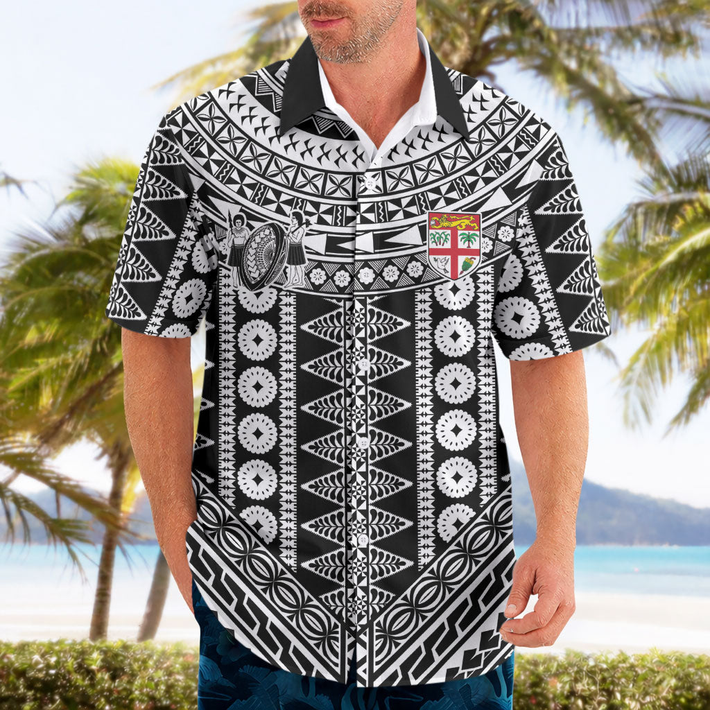 Fiji Custom Rugby National Heritage Hawaiian Shirt Black Traditional Masi Inspired