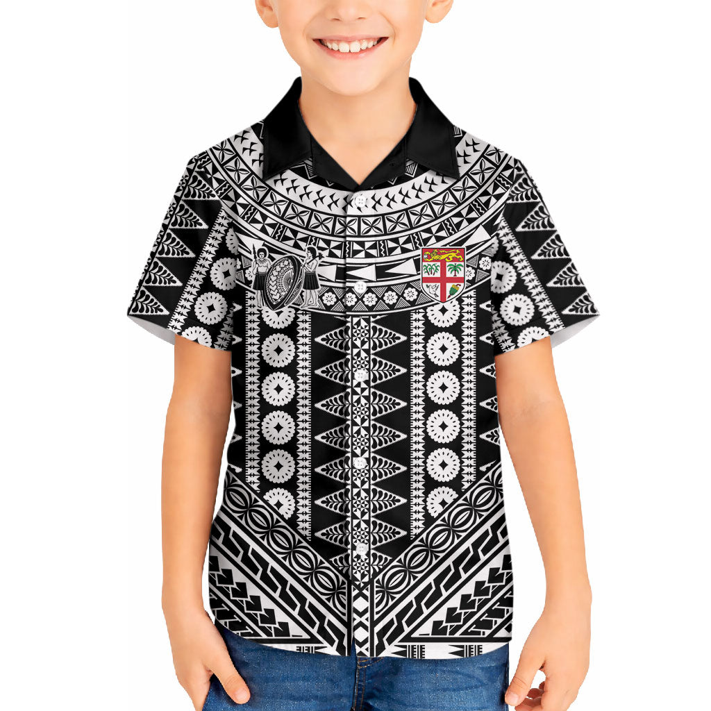 Fiji Custom Rugby National Heritage Hawaiian Shirt Black Traditional Masi Inspired
