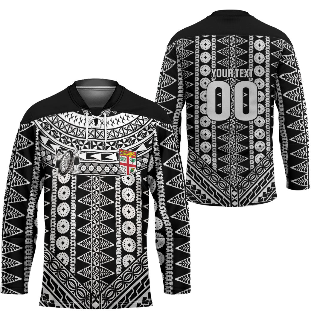 Fiji Custom Rugby National Heritage Hockey Jersey Black Traditional Masi Inspired