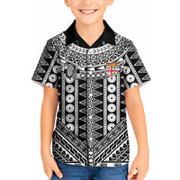 Fiji Custom Rugby National Heritage Kid Hawaiian Shirt Black Traditional Masi Inspired