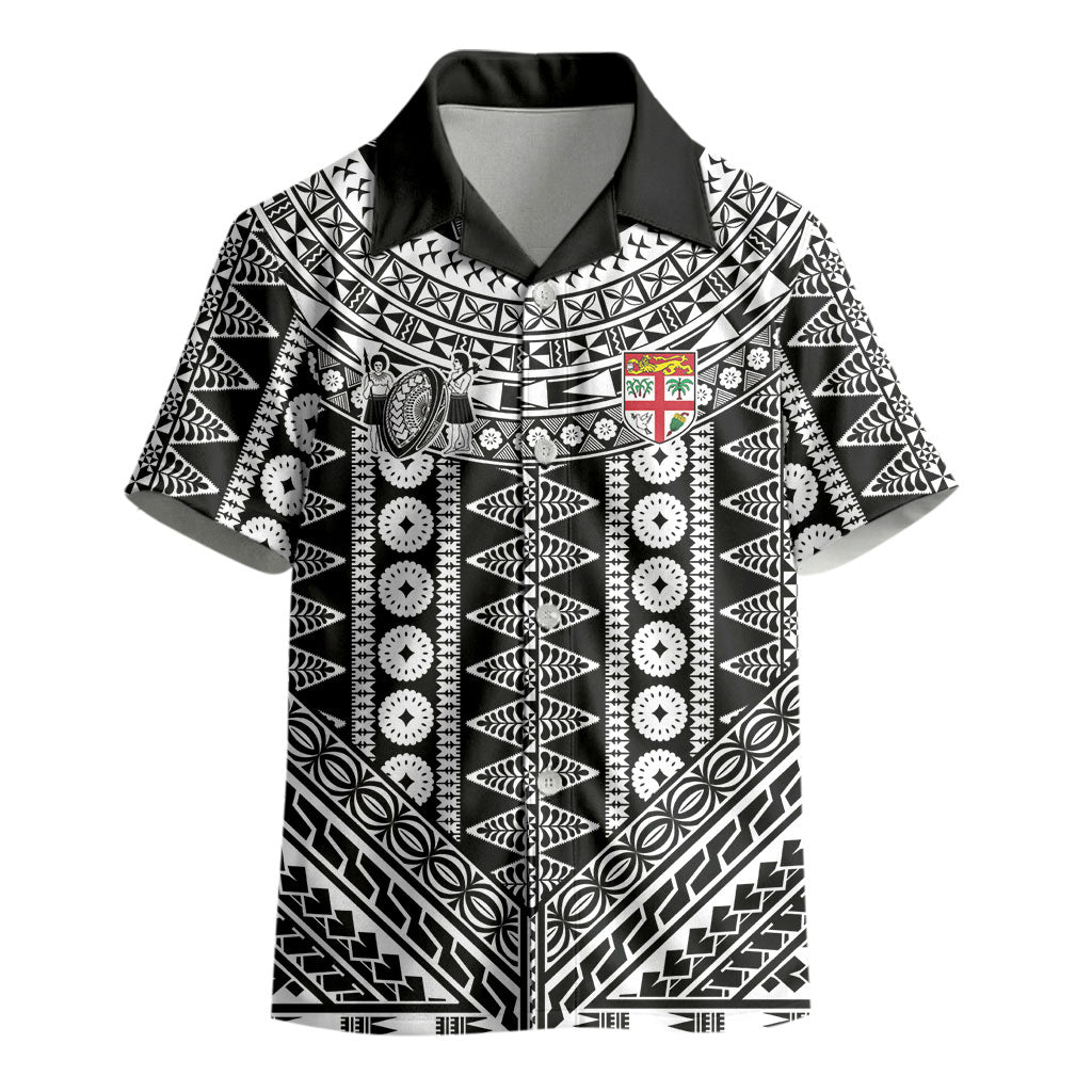 Fiji Custom Rugby National Heritage Kid Hawaiian Shirt Black Traditional Masi Inspired