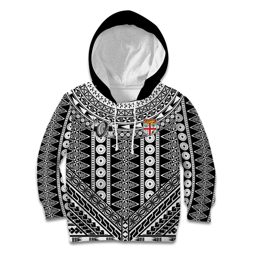 Fiji Custom Rugby National Heritage Kid Hoodie Black Traditional Masi Inspired