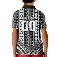 Fiji Custom Rugby National Heritage Kid Polo Shirt Black Traditional Masi Inspired
