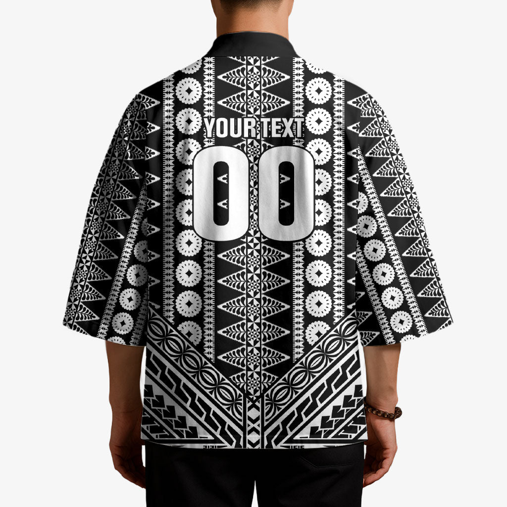 Fiji Custom Rugby National Heritage Kimono Black Traditional Masi Inspired