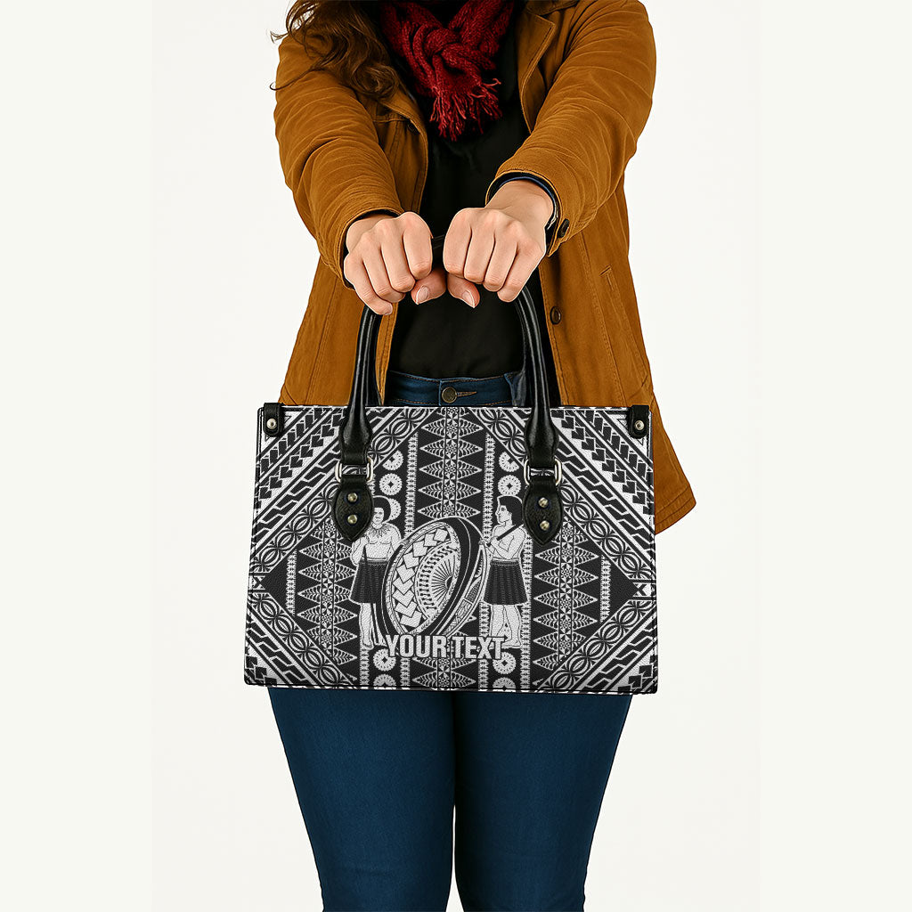 Fiji Custom Rugby National Heritage Leather Bag Black Traditional Masi Inspired