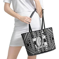 Fiji Custom Rugby National Heritage Leather Tote Bag Black Traditional Masi Inspired