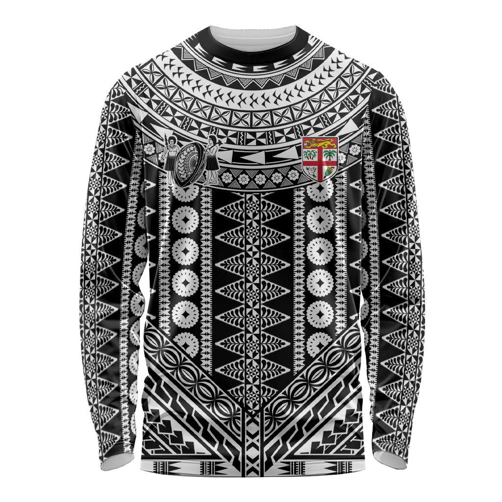 Fiji Custom Rugby National Heritage Long Sleeve Shirt Black Traditional Masi Inspired LT9 Unisex Black - Polynesian Pride