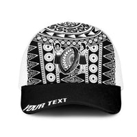 Fiji Personalized Rugby National Heritage Mesh Trucker Cap Black Traditional Masi Inspired