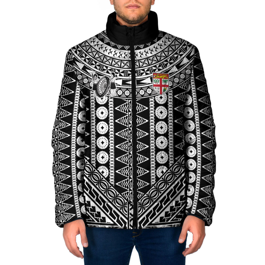 Fiji Custom Rugby National Heritage Padded Jacket Black Traditional Masi Inspired
