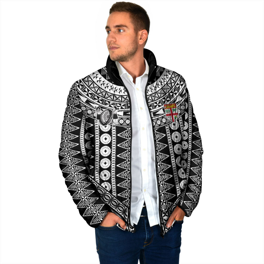Fiji Custom Rugby National Heritage Padded Jacket Black Traditional Masi Inspired