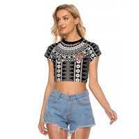 Fiji Custom Rugby National Heritage Raglan Cropped T Shirt Black Traditional Masi Inspired