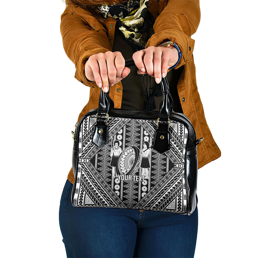 Fiji Custom Rugby National Heritage Shoulder Handbag Black Traditional Masi Inspired