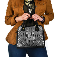 Fiji Custom Rugby National Heritage Shoulder Handbag Black Traditional Masi Inspired