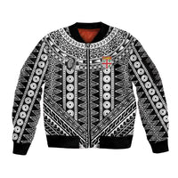 Fiji Custom Rugby National Heritage Sleeve Zip Bomber Jacket Black Traditional Masi Inspired