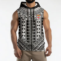 Fiji Custom Rugby National Heritage Sleeveless Zip Hoodie Black Traditional Masi Inspired