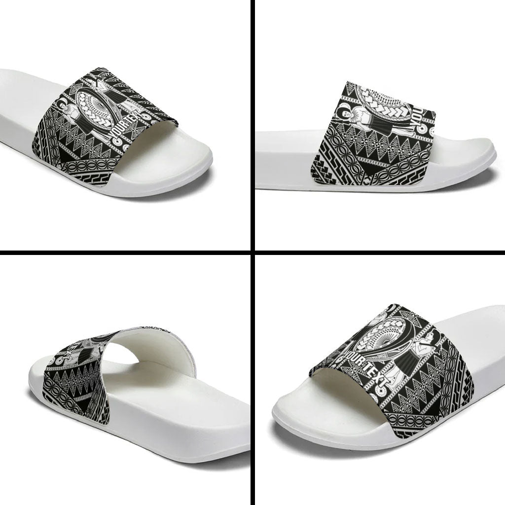 Fiji Custom Rugby National Heritage Slide Sandals Black Traditional Masi Inspired