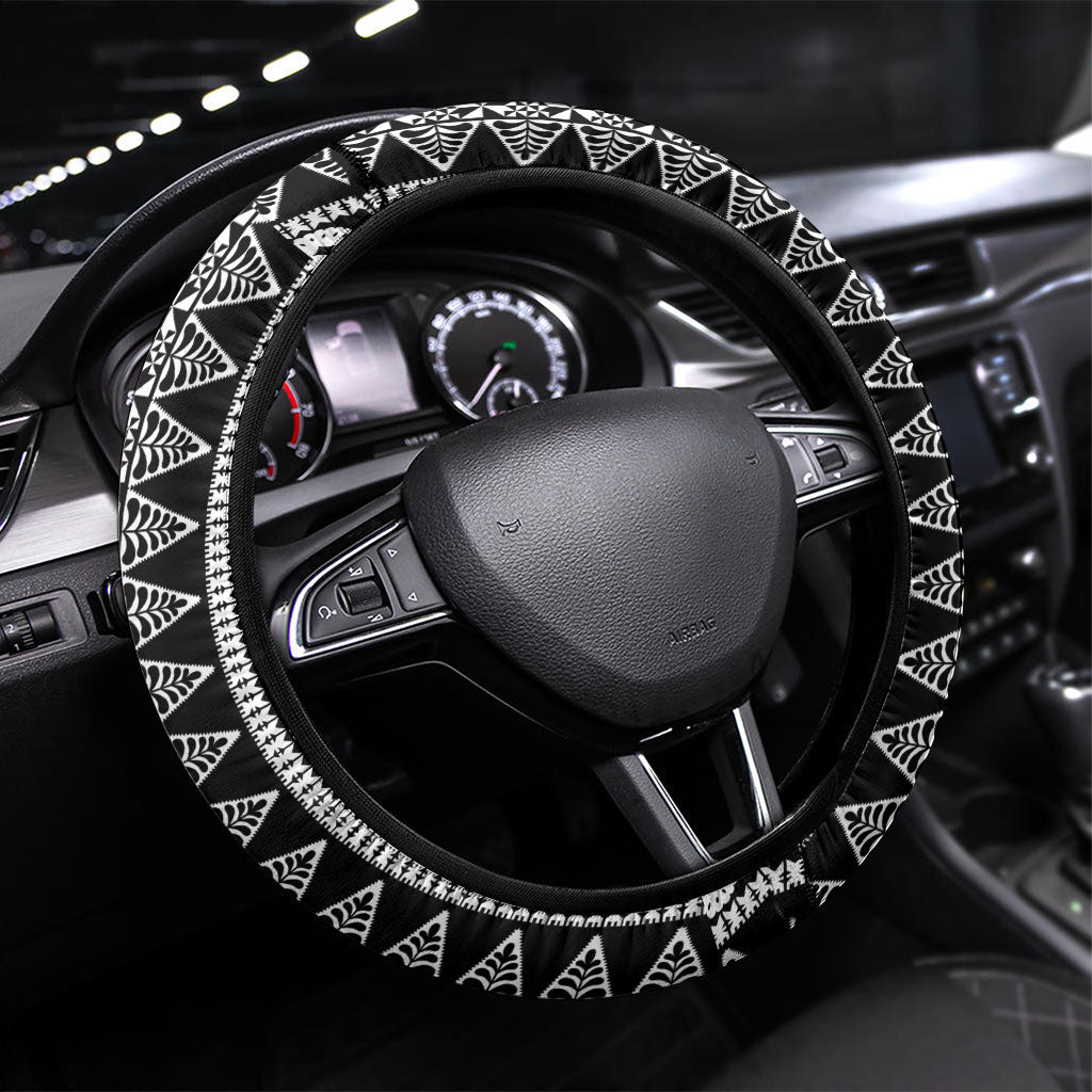 Fiji Rugby National Heritage Steering Wheel Cover Black Traditional Masi Inspired LT9 Universal Fit Black - Polynesian Pride