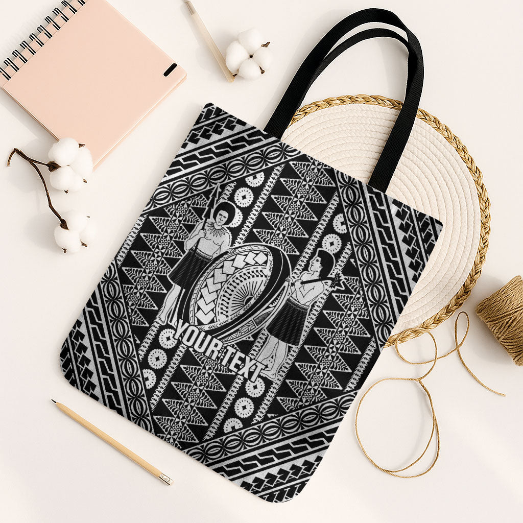 Fiji Custom Rugby National Heritage Tote Bag Black Traditional Masi Inspired