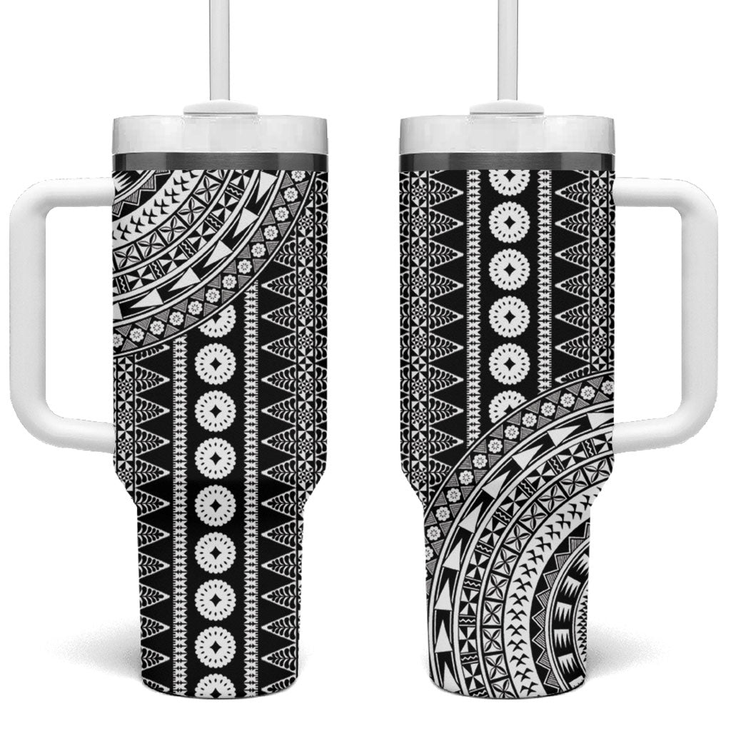 Fiji Custom Rugby National Heritage Tumbler With Handle Black Traditional Masi Inspired
