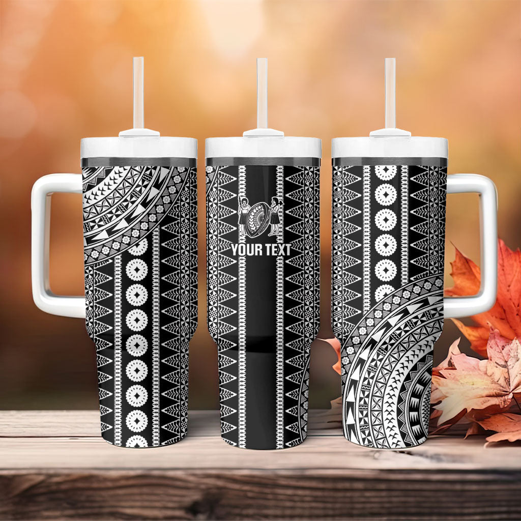Fiji Custom Rugby National Heritage Tumbler With Handle Black Traditional Masi Inspired