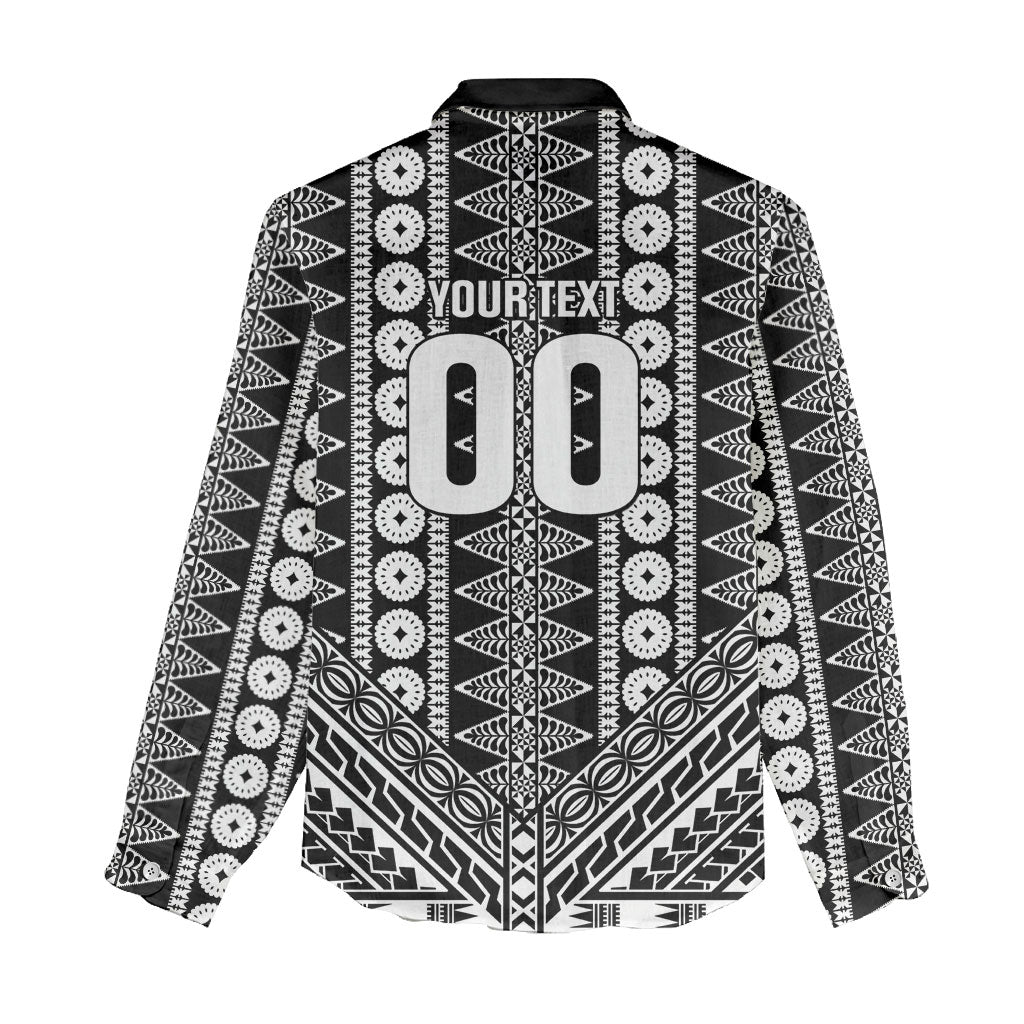 Fiji Custom Rugby National Heritage Women Casual Shirt Black Traditional Masi Inspired