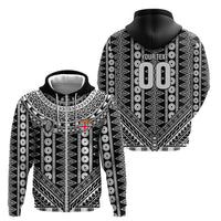 Fiji Custom Rugby National Heritage Zip Hoodie Black Traditional Masi Inspired