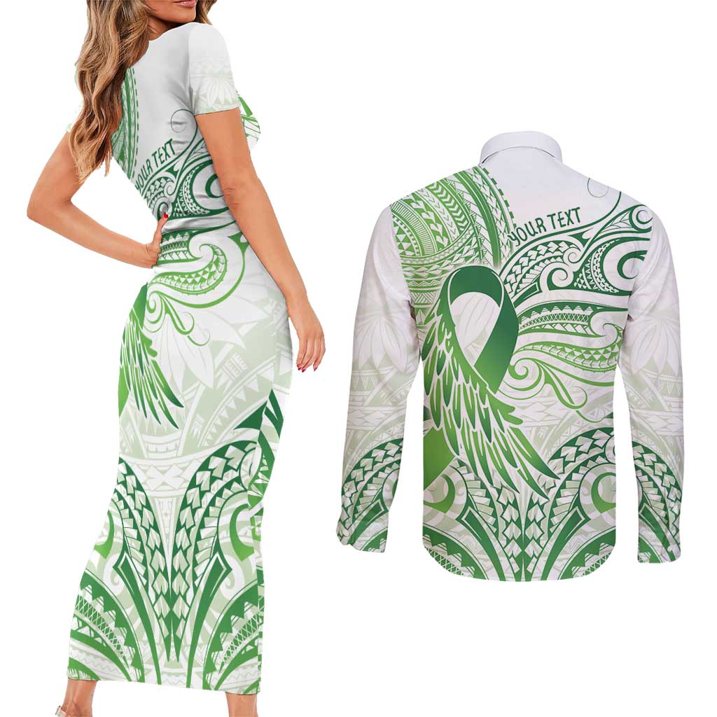 Its Okay Green Ribbon Personalised Couples Matching Short Sleeve Bodycon Dress and Long Sleeve Button Shirt Polynesian Depression Awareness