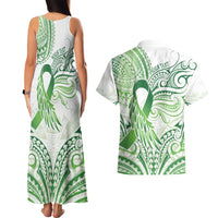Its Okay Green Ribbon Personalised Couples Matching Tank Maxi Dress and Hawaiian Shirt Polynesian Depression Awareness