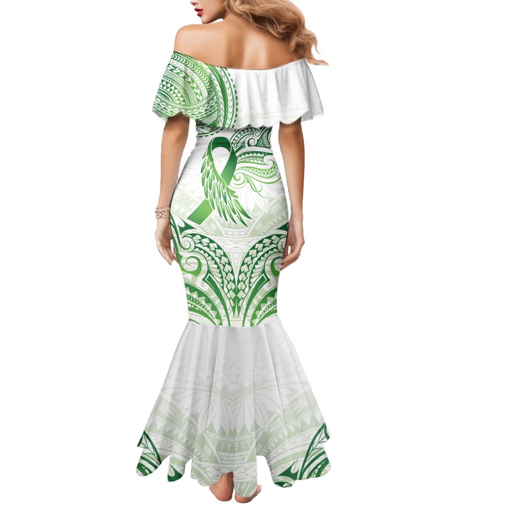 Its Okay Green Ribbon Personalised Family Matching Mermaid Dress and Hawaiian Shirt Polynesian Depression Awareness