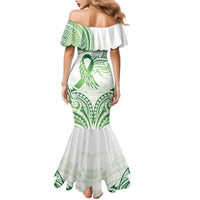 Its Okay Green Ribbon Personalised Family Matching Mermaid Dress and Hawaiian Shirt Polynesian Depression Awareness
