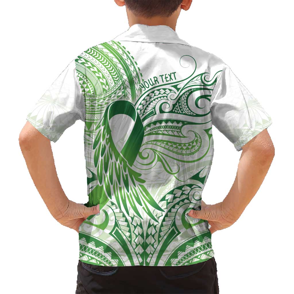 Its Okay Green Ribbon Personalised Family Matching Off Shoulder Maxi Dress and Hawaiian Shirt Polynesian Depression Awareness