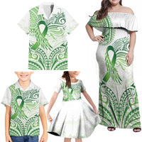 Its Okay Green Ribbon Personalised Family Matching Off Shoulder Maxi Dress and Hawaiian Shirt Polynesian Depression Awareness