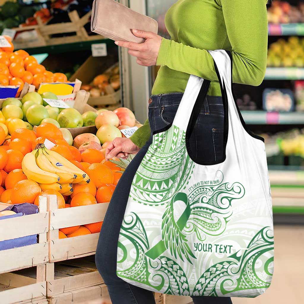 Its Okay Green Ribbon Personalised Grocery Bag Polynesian Depression Awareness