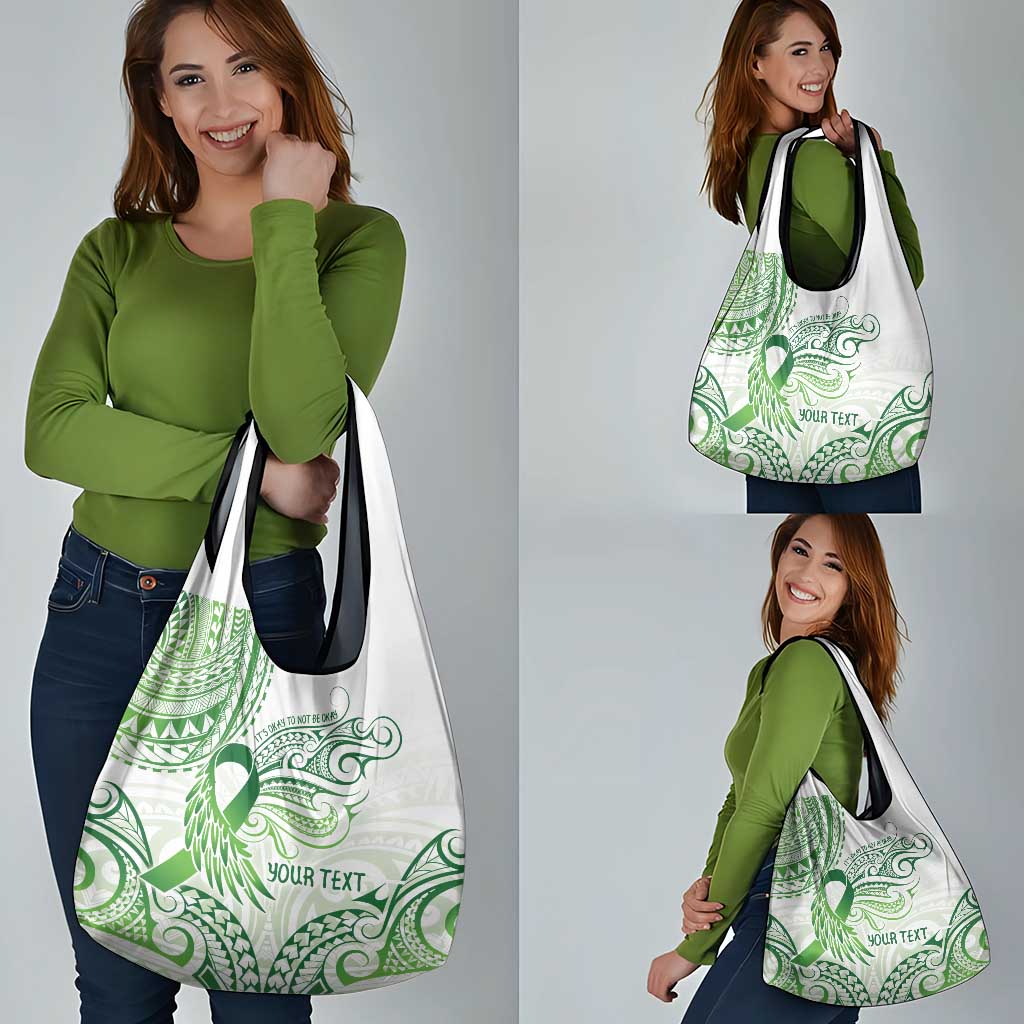 Its Okay Green Ribbon Personalised Grocery Bag Polynesian Depression Awareness