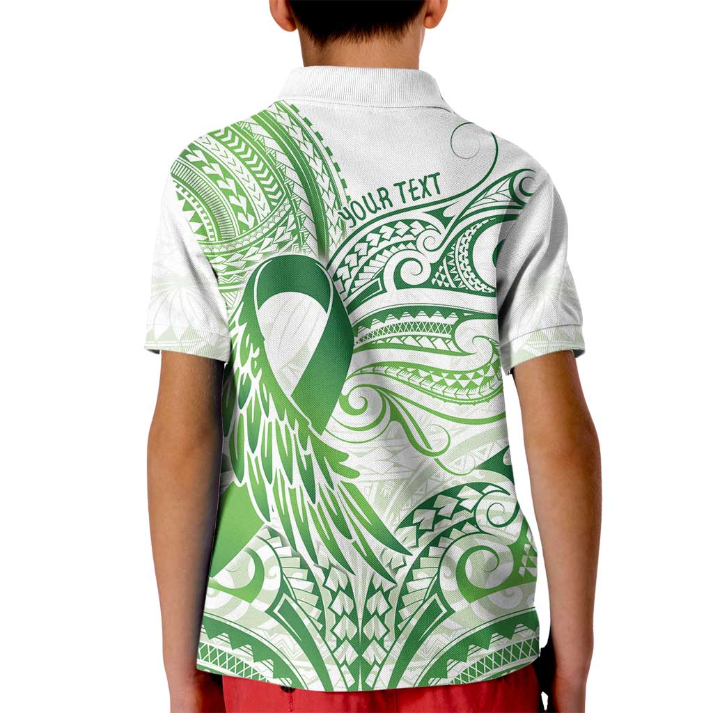 Its Okay Green Ribbon Personalised Kid Polo Shirt Polynesian Depression Awareness