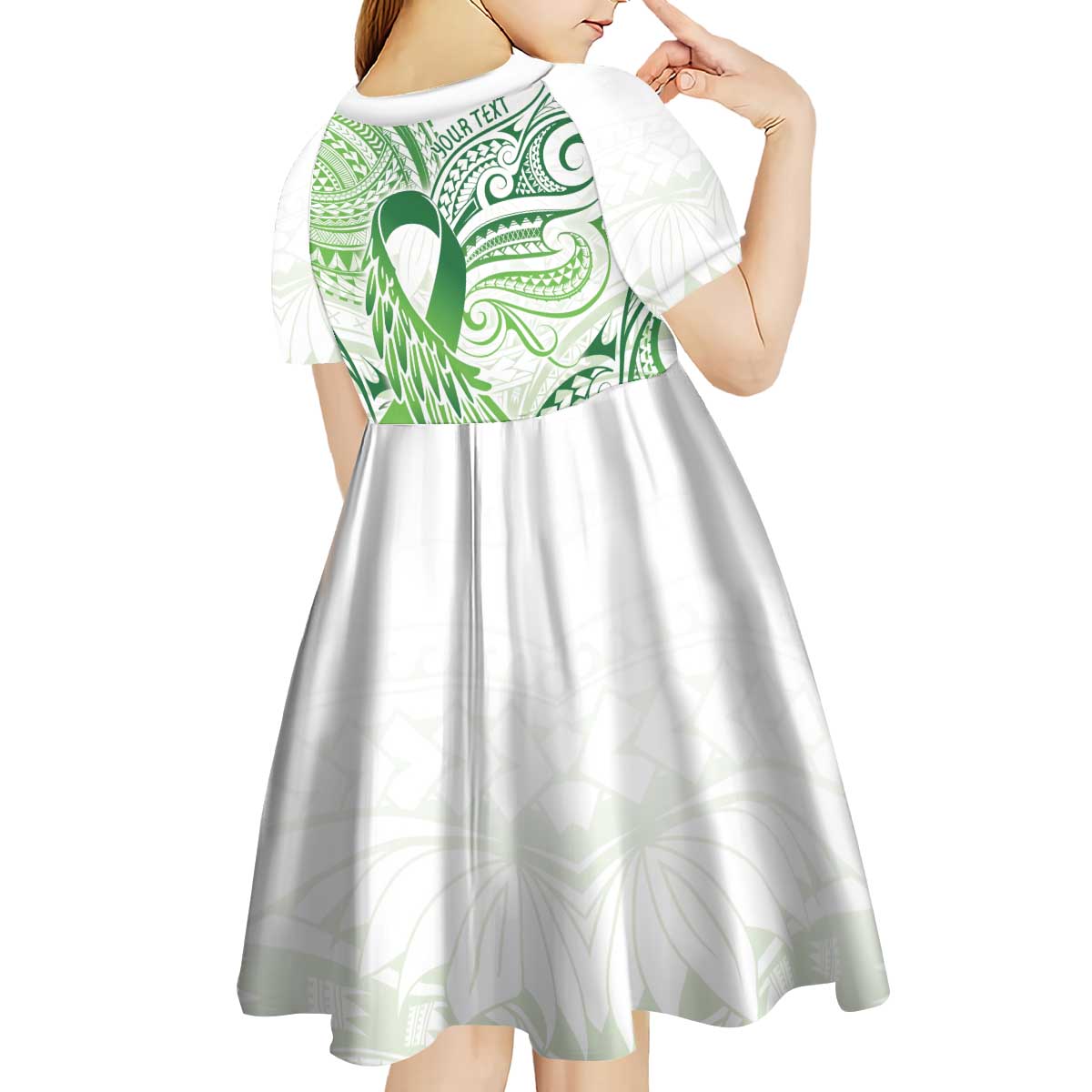 Its Okay Green Ribbon Personalised Kid Short Sleeve Dress Polynesian Depression Awareness