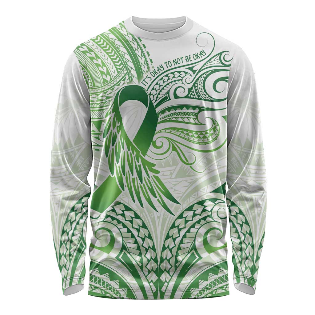 Its Okay Green Ribbon Personalised Long Sleeve Shirt Polynesian Depression Awareness LT9 Unisex Green - Polynesian Pride