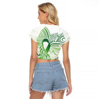 Its Okay Green Ribbon Personalised Raglan Cropped T Shirt Polynesian Depression Awareness