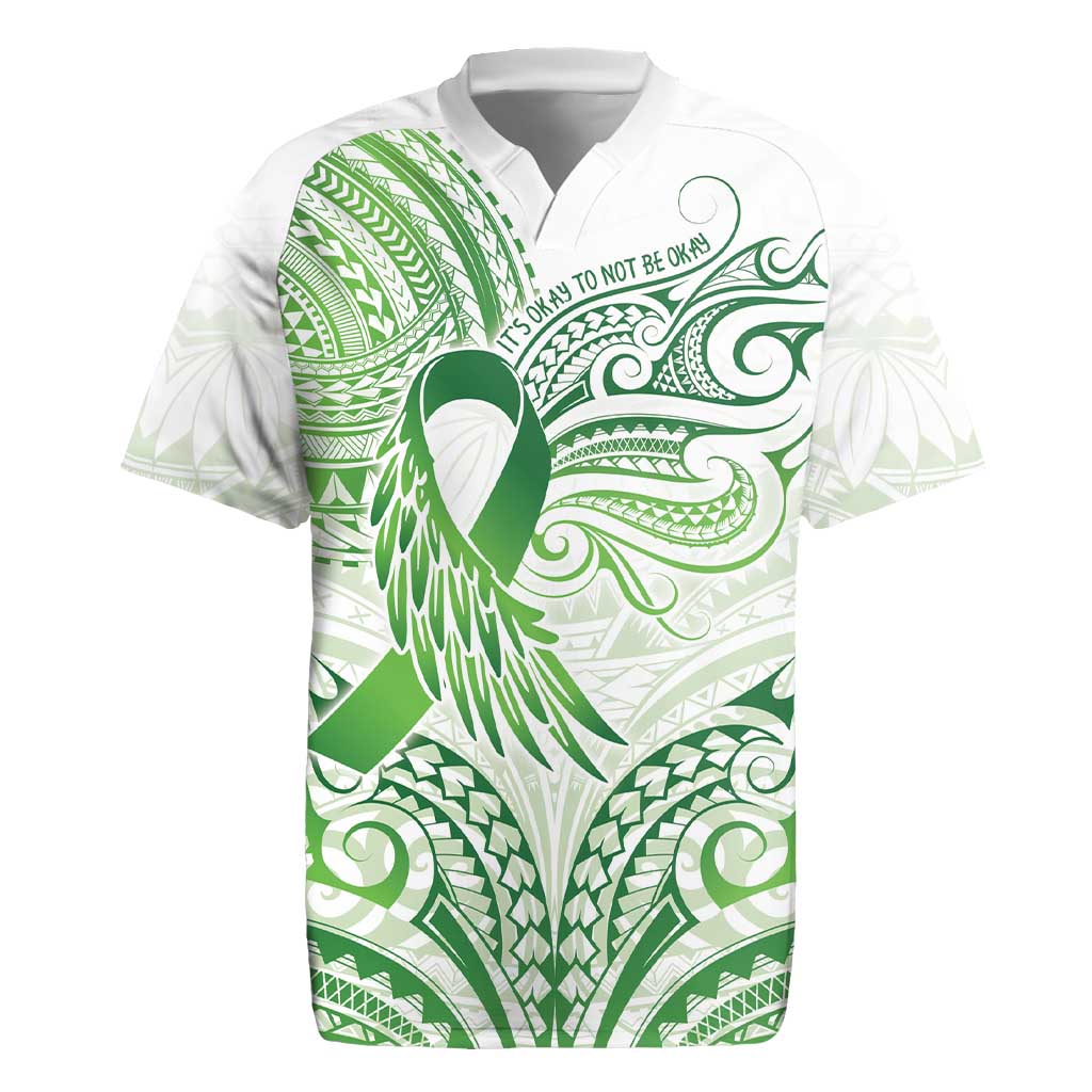 Its Okay Green Ribbon Personalised Rugby Jersey Polynesian Depression Awareness