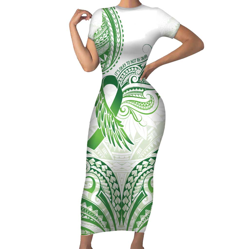 Its Okay Green Ribbon Personalised Short Sleeve Bodycon Dress Polynesian Depression Awareness LT9 Long Dress Green - Polynesian Pride