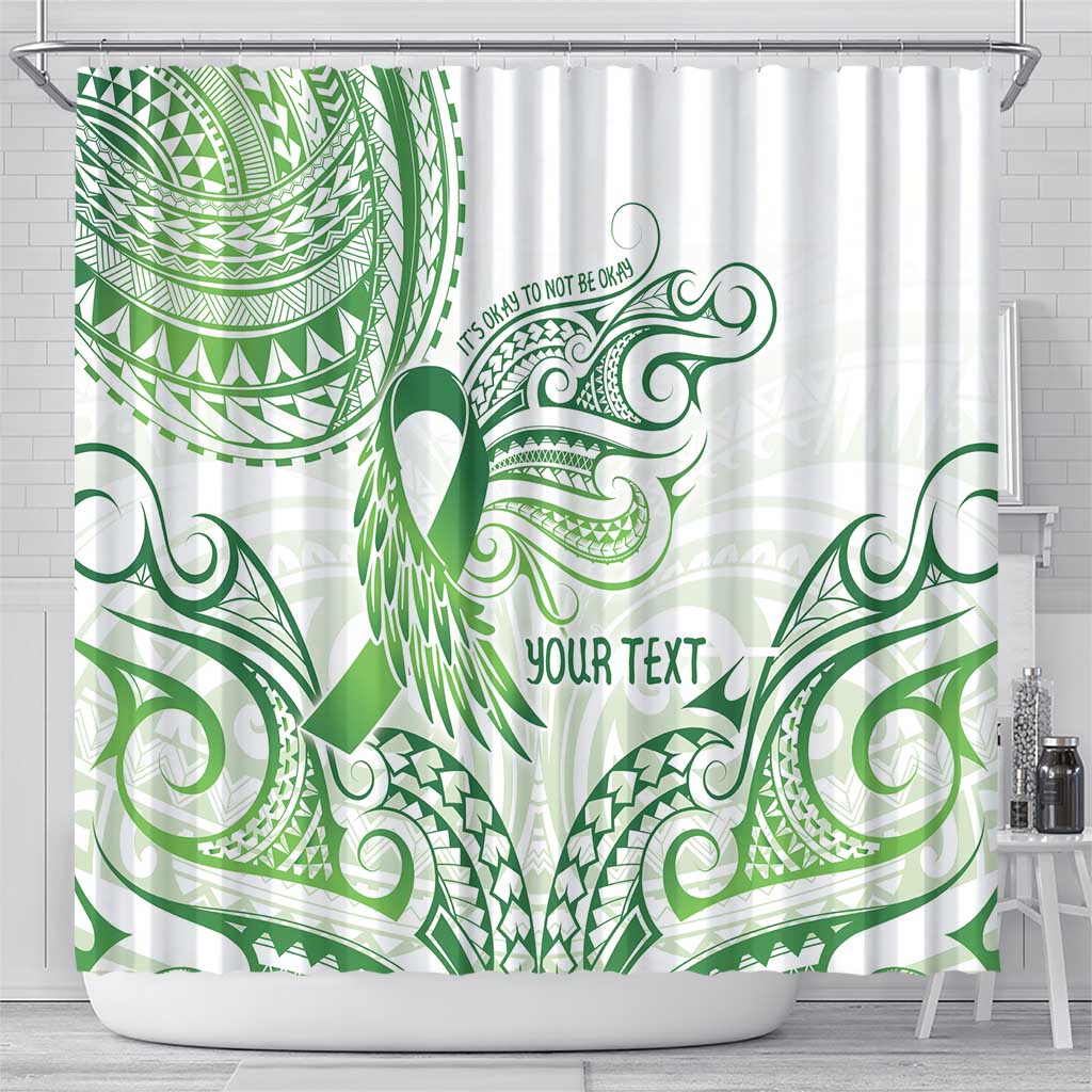 Its Okay Green Ribbon Personalised Shower Curtain Polynesian Depression Awareness