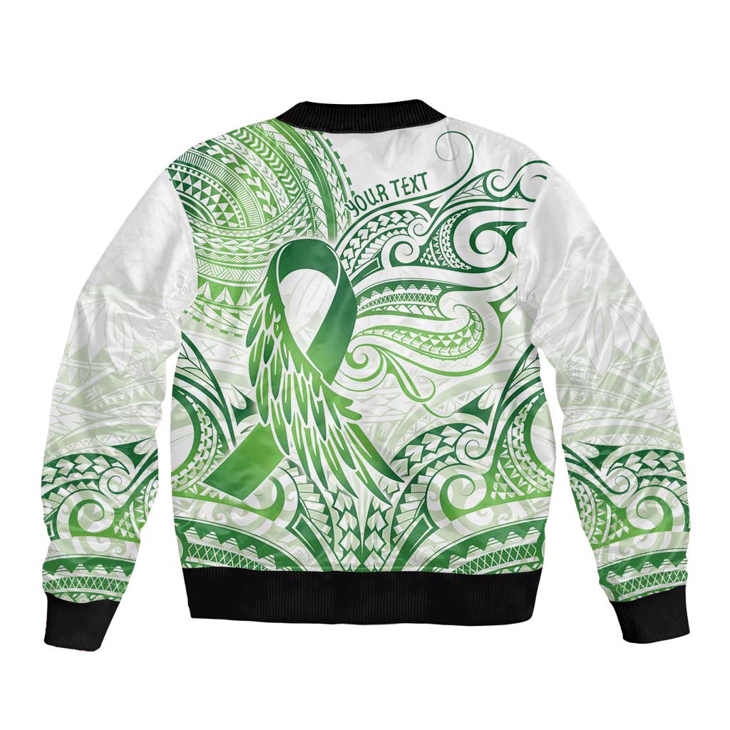 Its Okay Green Ribbon Personalised Sleeve Zip Bomber Jacket Polynesian Depression Awareness