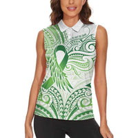 Its Okay Green Ribbon Personalised Women Sleeveless Polo Shirt Polynesian Depression Awareness
