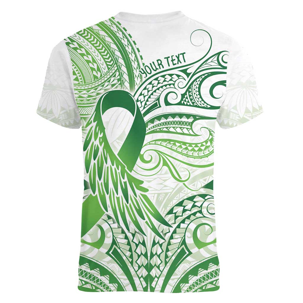 Its Okay Green Ribbon Personalised Women V-Neck T-Shirt Polynesian Depression Awareness